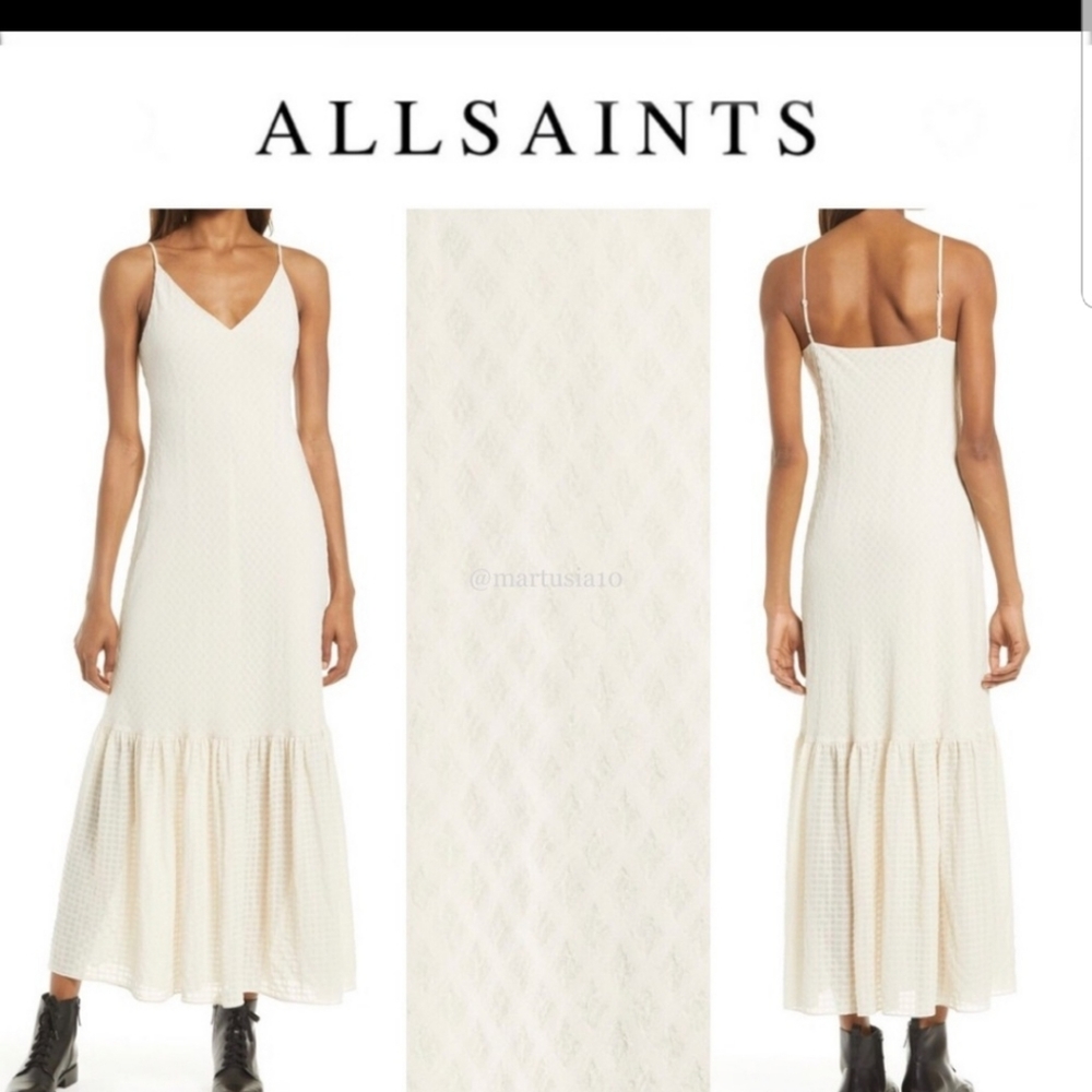 ALL SAINTS Rio Delicate Silhouette With Ruffle hem Midi Dress XS
